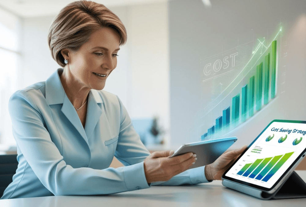 Healthcare administrator analyzing cost reduction strategies to improve financial efficiency.